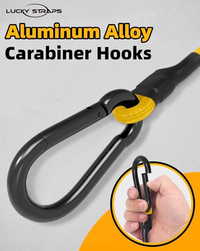 Image of 8 Pcs 72 Inch Carabiner Bungee Cord with Aluminum Alloy Hooks, Yellow Bungee Straps with Superior Elasticity & Excellent UV Protection for Luggage Rack, Cargo, Hand Carts, Bike, Camping, Outdoor