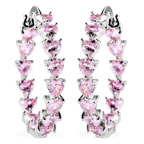 Cubic Zirconia Heart Hoop Earrings for Women - Inside Out Hoops Fun Unique Jewelry Ct 13.25 - Anniversary Birthday Gifts for Womens