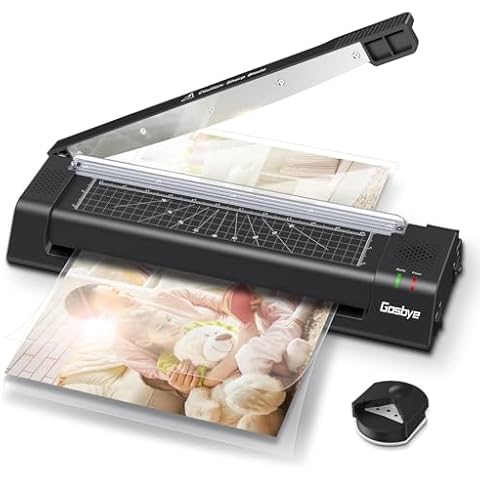 Gasbye Laminator Machine, 13-Inch Thermal Laminator with Steel Paper Cutter, 13 Laminating Pouches, Corner Rounder, Jam Release Button for Home, Office, School, Teachers, Personal Use, Black Cover