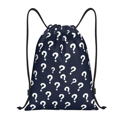 Drawstring Backpack - White Question Mark Print Small Drawstring Gym Bag for Women Men, Sports Cinch String Bag Backpack for Travel Swimming Beach - Main Image