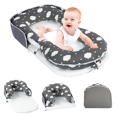 Image of Portable Baby Lounger & Tummy Time with Zip-Up Carry Bag, Infant Support Cushion for Newborns to Toddlers (Cloud)