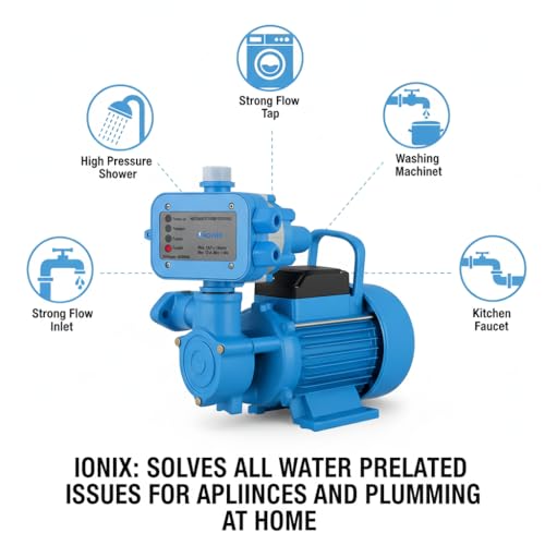 Image of IONIX Pressure Pump | 0.5 HP Booster Pressure Pump For Home With Automatic Controller | Copper Motor For 2-3 Bathrooms, Kitchen & Multi-Outlet Water Supply | Stable Flow For Tap