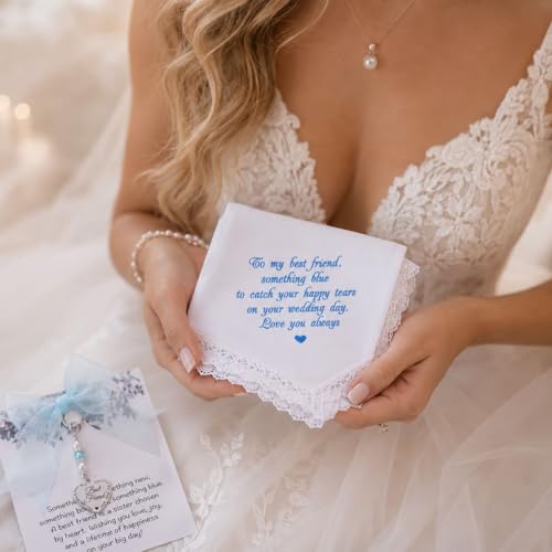 Image of MIXJOY Something Blue Gift for Bride, Wedding Day Bridal Blue Pearl Angel Wings Bouquet Garter Charm for Bride to Be