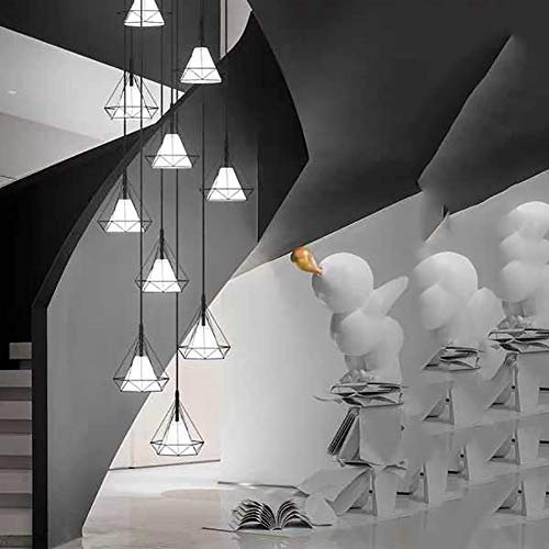Lustre escalier colimaçon noir à 8 têtes design diamond E27