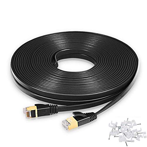 Cat 7 Gigabit Ethernet Flat RJ45 Cable, 50ft Cat7 LAN Patch Cord Fast Than Cat5/Cat6/Cat6e Connecter for Internet Modem Router, PoE Switch, Gaming Computer, WiFi Extender, Network Hub and Splitter Cat 7 Gigabit Ethernet Flat RJ45 Cable, 50ft Cat7 LAN Patch Cord Fast Than Cat5/Cat6/Cat6e Connecter for Internet Modem Router, PoE Switch, Gaming Computer, WiFi Extender, Network Hub and Splitter