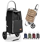 Sekey Einkaufstrolley klappbar, 50L Einkaufstasche mit Kühlfach, Aluminiumrahmen, Faltbarer Einkaufswagen, Shopping Trolley für Einkauf und Alltag, Schwarz