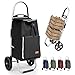 Sekey Einkaufstrolley klappbar, 50L Einkaufstasche mit Kühlfach, Aluminiumrahmen, Faltbarer Einkaufswagen, Shopping Trolley für Einkauf und Alltag, Schwarz