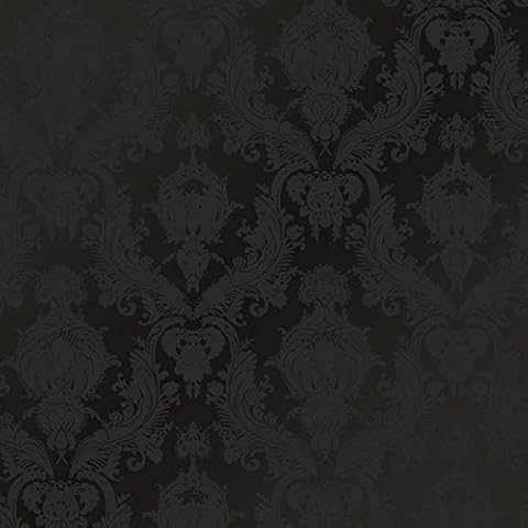 Tempaper Textured Black Damsel Removable Peel and Stick Damask Wallpaper, 20.5 in X 16.5 ft, Made in the USA Cover