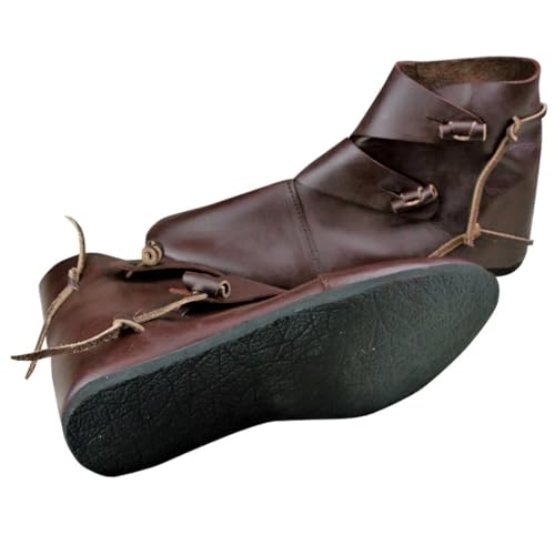 Handmade Viking leather boots Toggle-up boots Viking style footwear Norse leather boots Medieval boots Viking reenactment shoes Historical leather boots (10, BROWN)