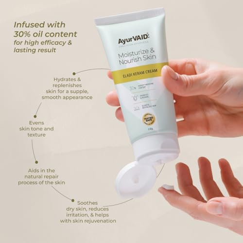 Image of Eladi Keram Cream 50g for Hydration, Even Tone & Repair with 30% Medicine Content, Infused with Cardamom | First & Only Tested Safe for Heavy Metals & Microbial Load