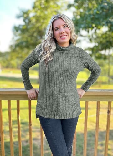 Wiholl Sweaters For Women Pullover Turtleneck Long Sleeve Plus Size Tops Fall Outfits 2024 Plain Solid Color Green 3Xl thumb #1