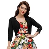 Belle Poque Womens Petite 3/4 Sleeve Black Bolero Jackets for Evening Dresses (Pure Black XS)