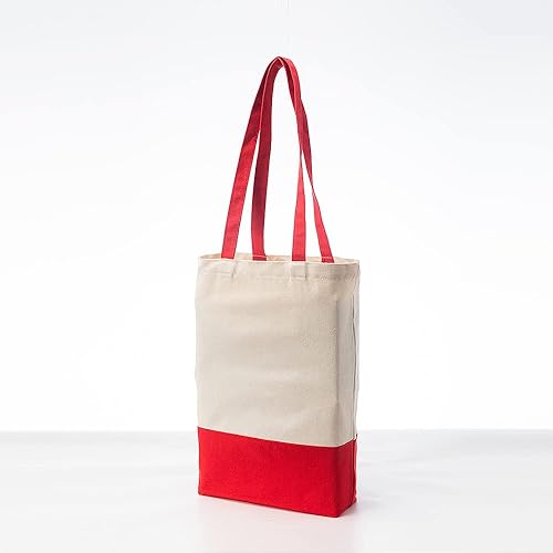 Miniatura 6 de Bolsa de lona de algodón resistente de 12 onzas con refuerzo inferior, bolsa de compras de playa de 17 x 14 x 4 pulgadas, paquete de 6