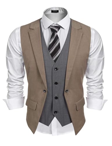 Men's 1 Piece Layered Suit Vest Business Vests Formal Wedding Bridegroom Waistcoat Slim Fit