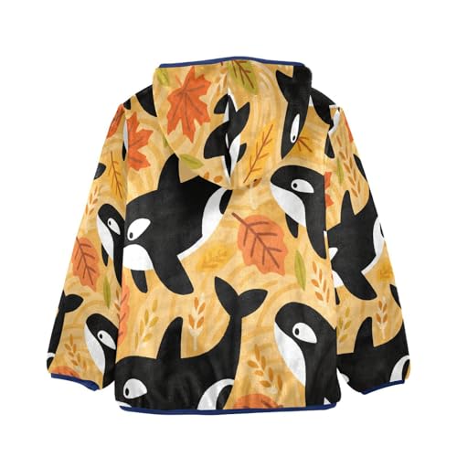 Whales and Leaves on Yellow Toddler Fleece Jacket Girl Boys Hooded Fleece Jacket Coat Warm Outwear Zip-up 3-10T2