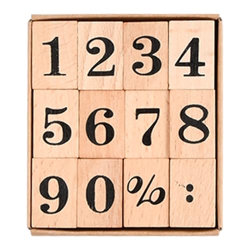 12 Piezas Sellos de Goma de Madera, Sellos de Caucho de Madera de Números del 0 al 9, Estampilla Números y Símbolos para Manualidades, Álbumes de Recortes, Cuadernos de Bricolaje