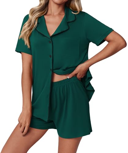 Image of Ekouaer Pajamas Set for Women 2 Piece Pjs Short Sleeve Sleepwear Button Down Lounge Shorts Sets S-XXL