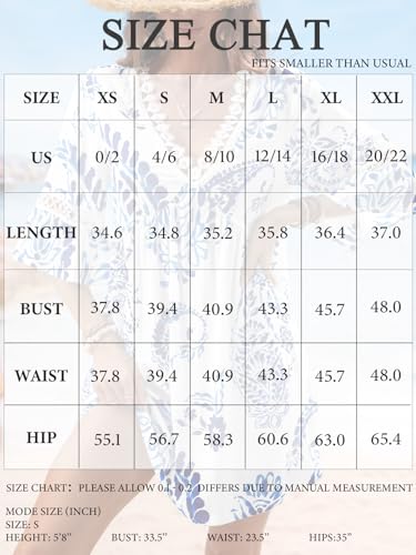 Image of CUPSHE Women V Neck Lace Trim Mini Summer Dress Cover Up 3 /4 Sleeve Ruffled Cuff Casual Sundress Beach Dresses Cover Ups