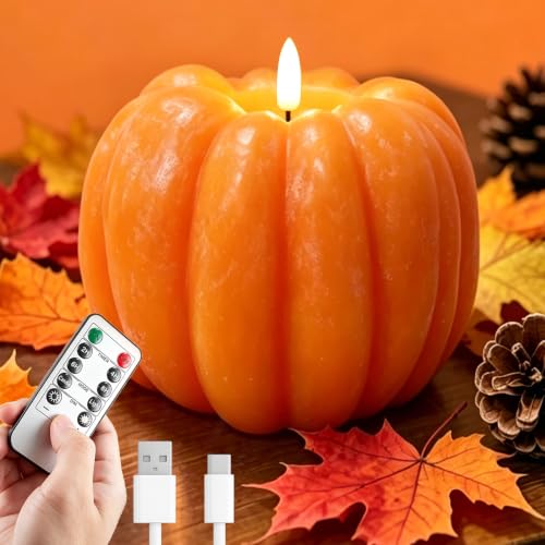 300 Hours Rechargeable Flickering Flameless Wax Pumpkin Candles $14.99 AC - image 1