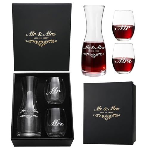 AW BRIDAL Wedding Gifts Bridal Shower Gifts Engagement Gift for Couples 2025, Mr and Mrs Wine Glasses for Bride Groom, Anniversary Bachelorette Gift for Bride Newlyweds