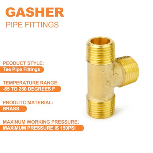 Image of GASHER 2PCS Brass Male Tee Pipe Fitting T Adapter, 3 Way Brass Fitting 1 /8 inch x 1 /8 inch x 1 /8 inch NPT T Fitting