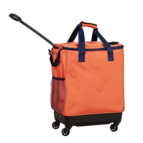 Haul-It Foldable Rolling Tote – Patented Heavy-Duty Utility Bag with 8 Spinner Wheels, – Reusable Grocery Cart, Laundry Carrier, Travel Tote, Commuter Bag for Shopping & More- Orange2