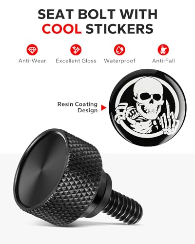 Image of Amazicha Seat Bolt Stainless Steel Fender Rear Seat Screw Skull Sissy Bar 1 /4 inch-20 Thread Compatible with 1997-2026 Harley Davidson Touring XG XL Dyna Softail Sportster CVO Fatbob Black
