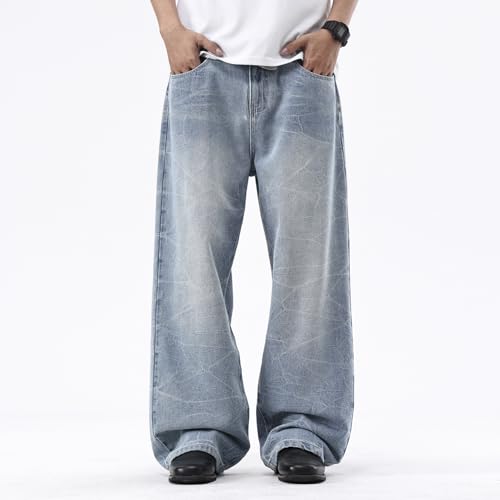 Men's Vintage Baggy Jeans Y2K Wide Leg Loose Fit Skater Denim Pants for Casual Hip Hop Streetwear2