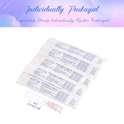 Image of 34 Gauge 5 /32 inch 4mm Needles Luer Lock Disposable Lab Supplies, Pack of 100 | SHAOTONG 34G 5 /32 Inch 4mm Needle with Cap for Liquids Measuring or Refilling, Sterile, Individually Wrapped
