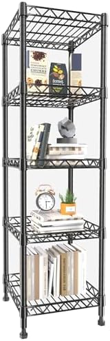 GIOTORENT 5 Tier Standing Shelving Metal Units, Adjustable Height Wire Shelf Display Rack for Laundry Bathroom Kitchen 11.8 W x 11.8 D x 50 H (5-Tier, Black)