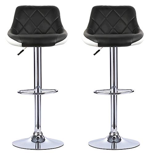 YIFAA Tabourets de Bar Lot de 2 en Cuir synthétique,Hauteur réglable 84-104cm (2-Noir+Blanc) Cover