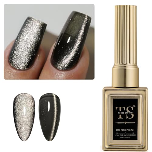 Image of THR3E STROKES Cat Eye Gel Nail Polish 15ml Gel Polish Soak Off U V LED Nail Lamp 1 Color Silver Shimmer Velvet Gel Nail Polish Nail Art Manicure Salon DIY Home (97 - CAT EYE BLACK)