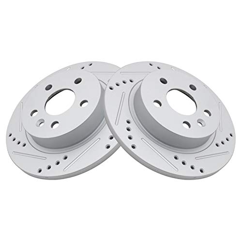 Image of TRQ Performance Rear Brake Pad and Rotor Set Ceramic G Coated Slotted Drilled Rotors Compatible with 2018-2021 Buick Encore Chevrolet Trax