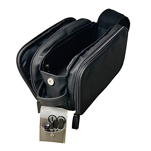MT WIDE Toiletry bag for Men & Women,Travel shaving bag, Double zipper premium PU lather Cosmetic Bag, Water-Resisttant, travel accessories organizer, Great size for suitcase (Black)