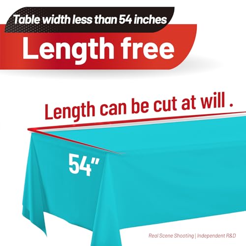 Image of Plastic Table Cloth, 310 Ft X 54 In Disposable Tablecloth Light Blue Tablecloth Premium PEVA Plastic Table Cloth Disposable with Any Cut Sliding Cutters for Picnics, Parties, Birthdays, Festivals