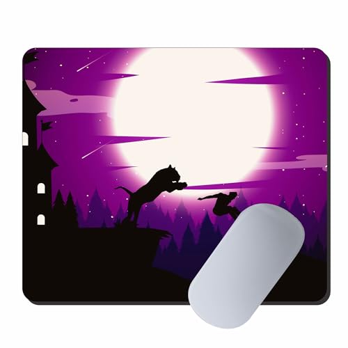 Image of Night Scene Gaming Mouse Pad 9x7.5 - Smooth Precision Surface, Non-Slip Rubber Base, Durable Stitched Edges - Moonlight Forest Silhouette Design