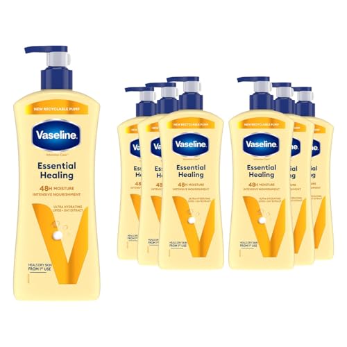 Vaseline Intensive Care Body Lotion Essential Healing 9 Pack, Deeply Moisturising Body Moisturiser for Dry Skin, Fast Absorbing Formula with Micro Droplets of Vaseline Jelly, 600 ml