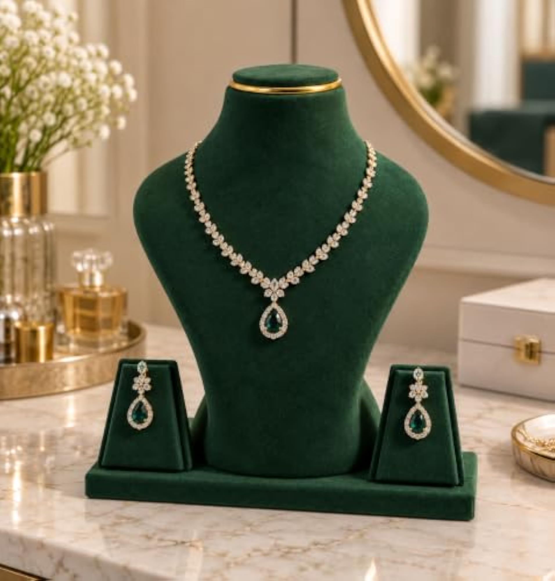 Velvet Jewelry Display Bust Stand for Necklaces & Earrings