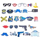 PRETYZOOM 21Pcs Police Photo Booth Props Kit Fun Police Party Supplies for Kids Police Birthday Party Decorations, Police Dress Up, Galore Cops and Robbers Role Play and Halloween