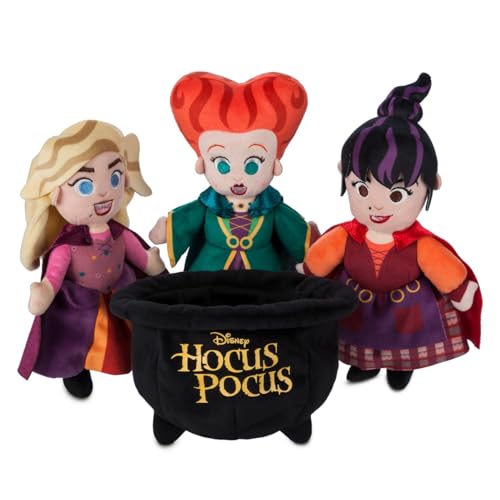 Disney Store Hocus Pocus Sanderson Sisters Plush Doll Set - Sarah, Mary & Winifred - Detailed Plush Sculpting, Shimmering Capes, Soft Velour Cauldron - Hocus Pocus Plushies