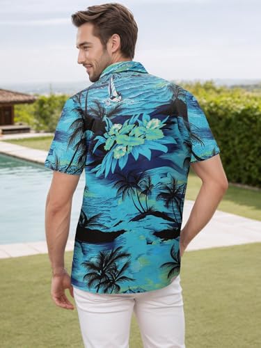 Image of Men's Hawaiian Shirt Tops Vintage Short Sleeve Button Down Beach Shirt Male Tropical Floral Summer Pullover Party Holiday