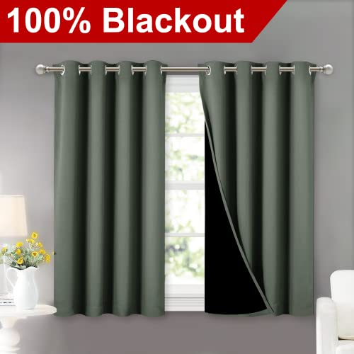 Image of NICETOWN Dark Mallard 100% Blackout Curtains 45 inches Long, 2 Thick Layers Completely Blackout Window Treatment Thermal Insulated Lined Drapes for Small Window (1 Pair, 52 inches Width Each Panel)