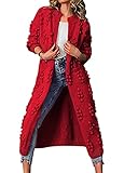  Onsoyours Gilet Femme Hiver Cardigan Long Ouvert Épais Manches Longues Pull Chaud Casual Manteau Sweater Chandail Outwear Épais Blouson Gilet Grosse Maille Rouge XXL