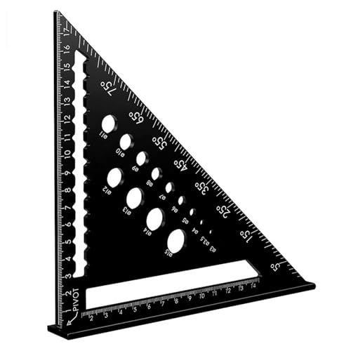 Onezebra 180mm/7 inch Speed Square, Aluminium Metal Set Square Carpentry Triangle Ruler, Multifunctional Carpenters Square Tool Drill Gauges Metric for Quick Measuring and Woodworking