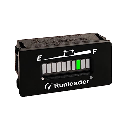 Runleader 12V to 24V LED Battery Level Indicator,Battery Charge & Discharge Display,Waterproof Design,Applicable to Lead Acid Battery Powered Golf Cart Forklift Lawn Mower Leaf Trimmer Motorhome etc.
