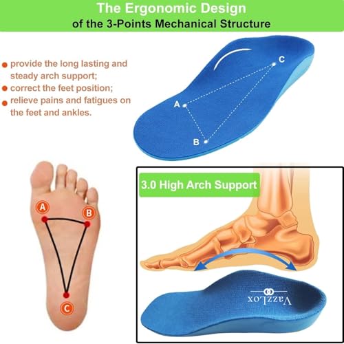 Image of VazzLox Orthotic Arch Support Shoe Insoles, Children Pu Cushioning Inserts, Shock Absorption Velvet Surfaces Deep Heel Cup Inner Sole for Flat Feet, Plantar Fasciitis, Feet Heel Pain Relief