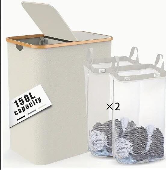 Panier à linge 150l à 2 compartiments et sacs amovibles