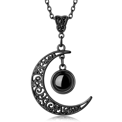 XIANNVXI Gothic Moon Necklace Goth Witch Necklaces Crescent Crystal Pendant Black Vintage Necklace Halloween Christmas Costume Jewelry Gift for Women