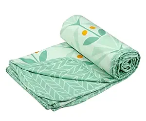 BSB HOME Pure Cotton 120 GSM Reversible Soft Lightweight Printed Single Bed Blanket/AC Dohar/Skin Friendly Dohar-152 x 225 cm-Light Green & White