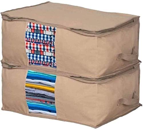 Clothes Storage Bag Organizer with Moth Protection – Cedar Insert to Protect from Moth Insects Moist etc- Set of 2 Bags for Storing Clothes Sweaters Beddings Blanket Blouses and More –Underbed Storage
